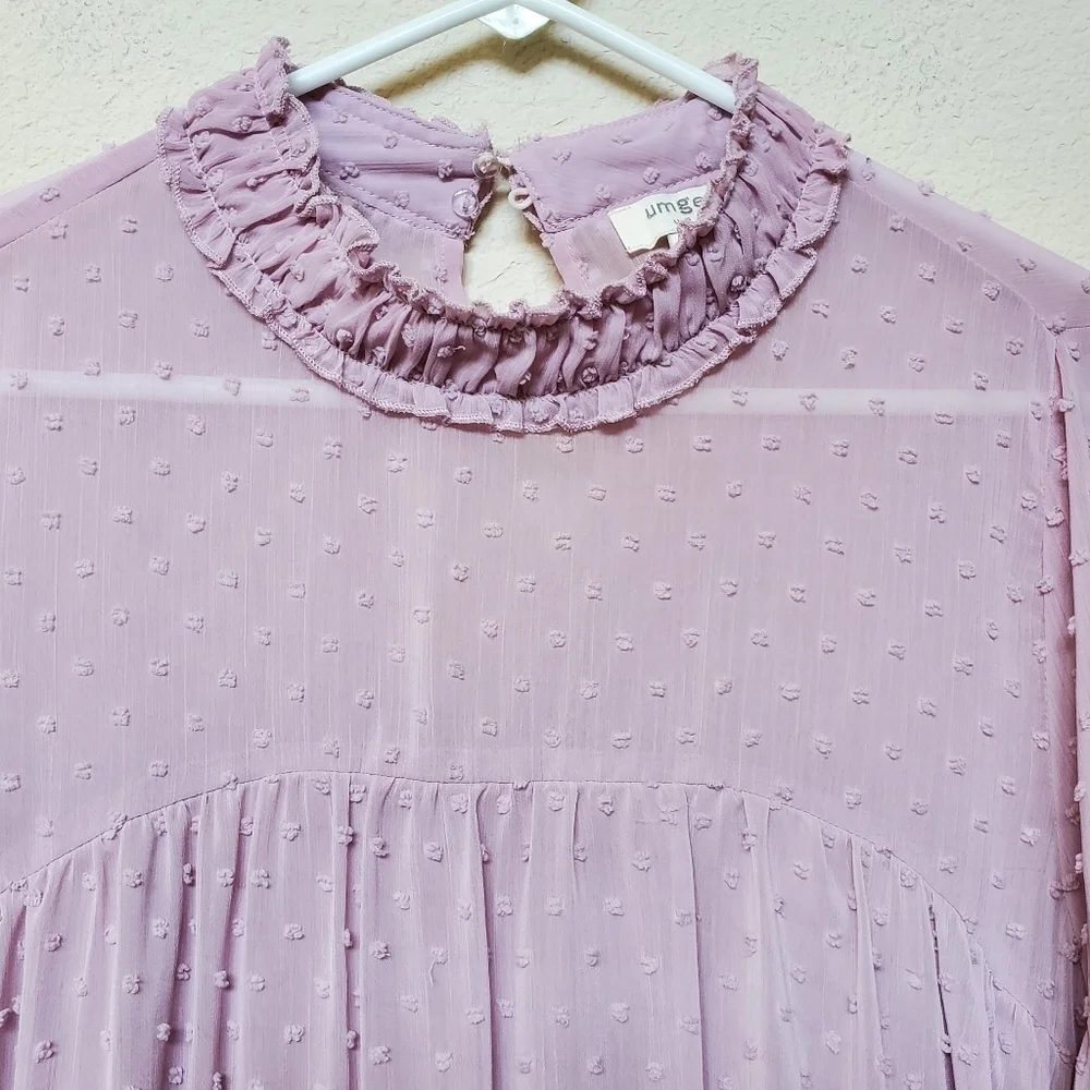 Umgee Bell Sleeves Ruffled Collar Dress. Size Medium